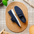 16-675-NVY VENICE Italian Sueded Goatskin Boat Shoes, Navy