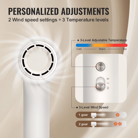 VEVOR High-Speed Hair Dryer with 102,000RPM Brushless Motor, 200 Million Negative Ions Hair Blow Dryer, 3-Color Temp LED Lights & 2 Speeds, Lightweight Hairdryer with Diffuser & Nozzle for Home Travel